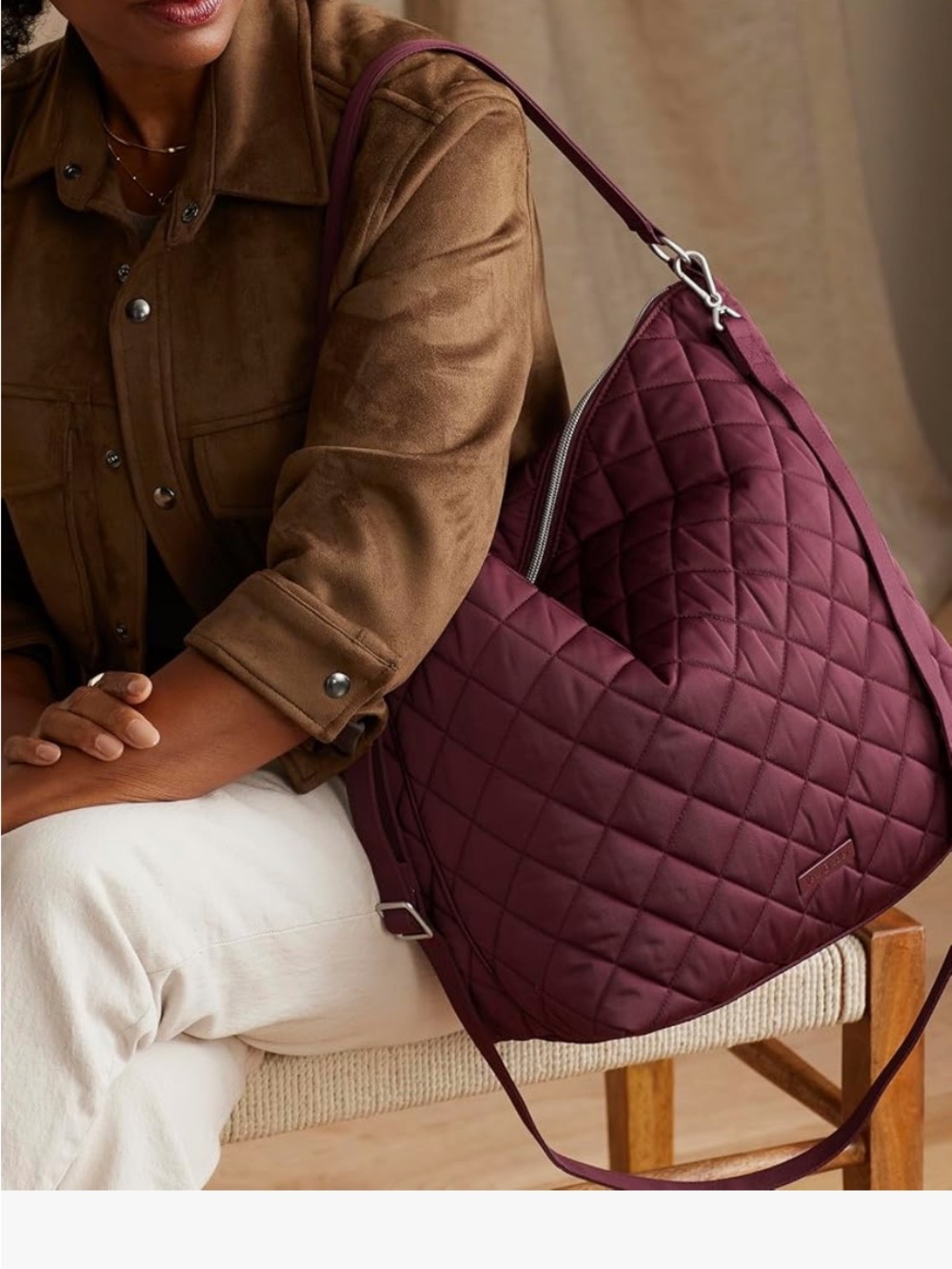 Vera Bradley Quilted Performance Twill Oversized Hobo Crossbody Bag — Burgundy